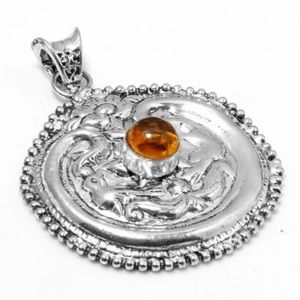 Baltic Amber Pendant 925 Sterling Silver Plated 2” Pendant + Free Chain